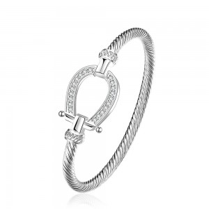 Verzilverde armband met hoefijzer en 20 kristallen steentjes