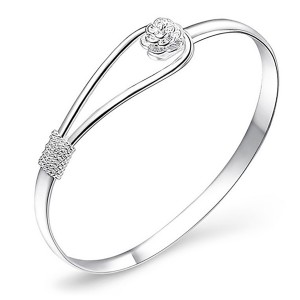 Verzilverde ronde armband met rozenknop