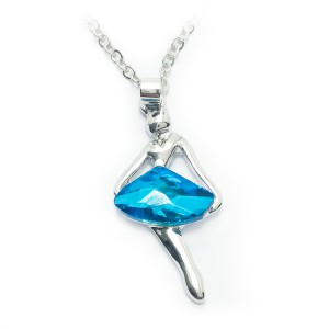 Verzilverd ballerina hangertje met ketting en blauwe tutu