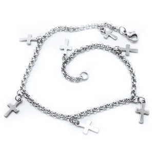 Silver Plated Stainless Steel Cross Charm Anklets