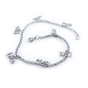 Stainless Steel Silver Plated LOVE Charms Anklets