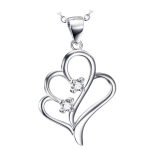 Silver Double Heart with 2 Zirconia Stones