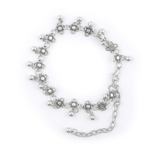 Vintage Foot Jewelry Ancient Silver Plated Flower Ankle Chain Bracelet