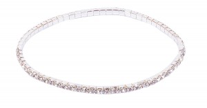 One Row Clear Crystal Silver Colored Stretch Anklet