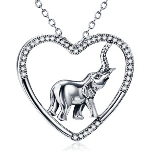 Sterling Silver pendant of an Elephant in a Heart with Cubic Zirconia Stones