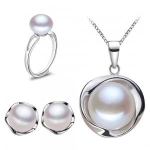 Silver and Real Natural Pearl 3 Piece Jewelry Set
