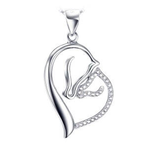 Silver heart shaped Mother Horse with Foal set in zirconia gems