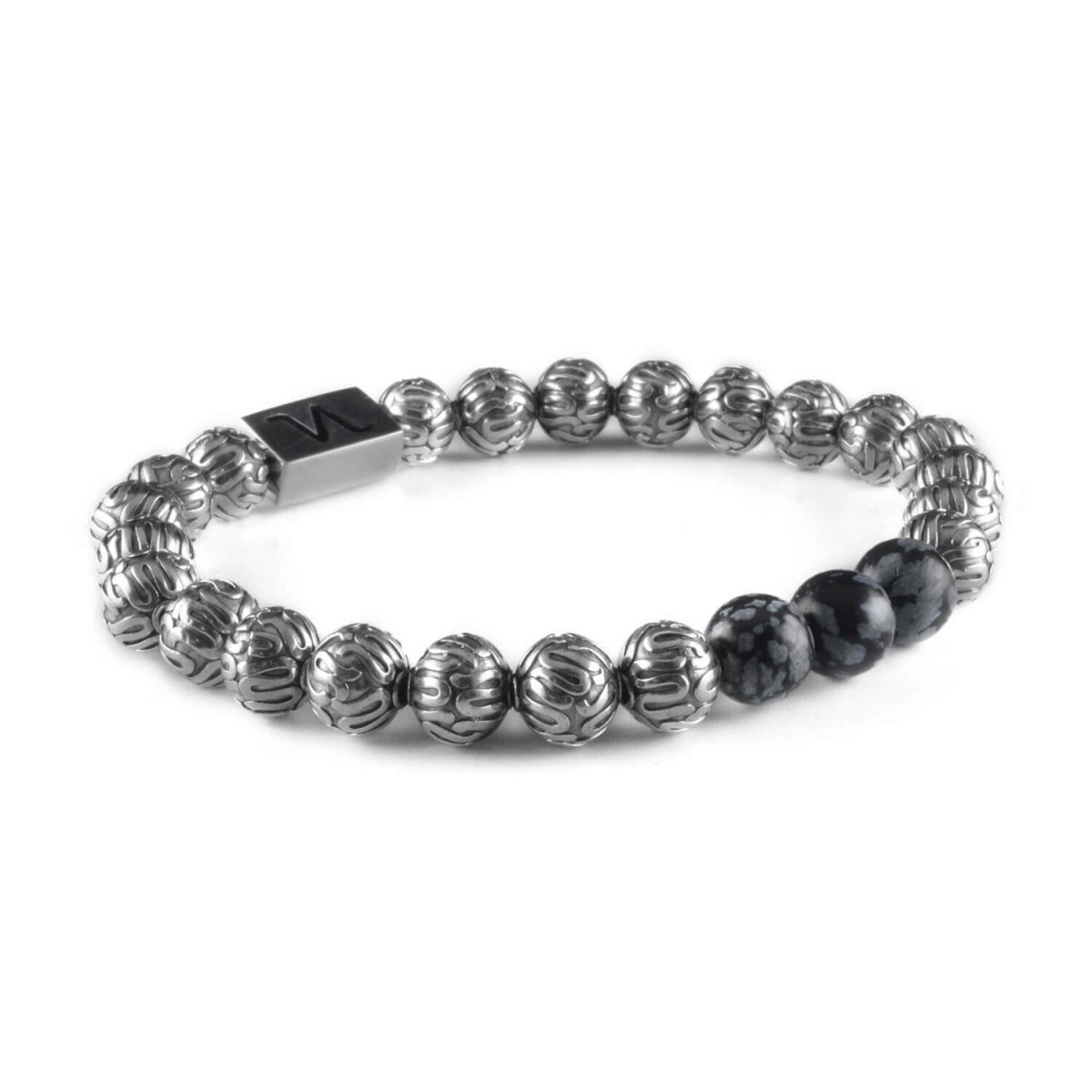 Pino - Classic Silver with Snowflake Obsidian Bracelet