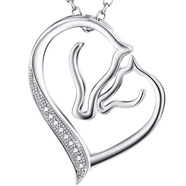 Mother Horse with foal pendant with zirconia gems, made of real sterling silver.
