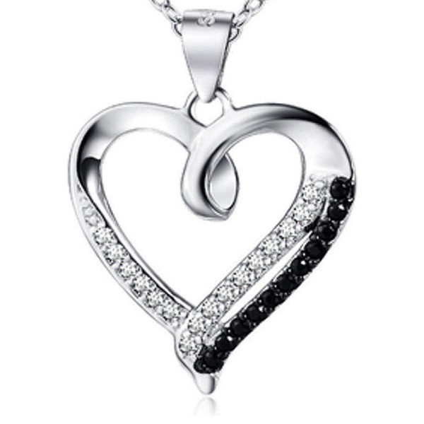 Genuine Sterling Silver Heart Shaped Pendant with Black and White Zinconia Gems