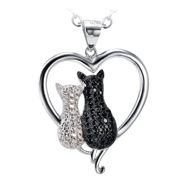 Silver Chain with Black & White Zirconia Cats sitting in a Silver Heart