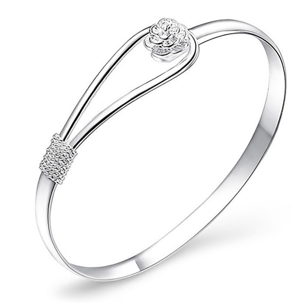 Silver plated Circle Flower Rose Cuff Bangle Bracelet