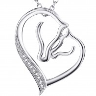 Mother Horse with foal pendant with zirconia gems, made of real sterling silver.