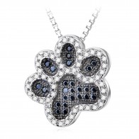 Dog Paw with Black & White Zirconia Gems and Silver Chain